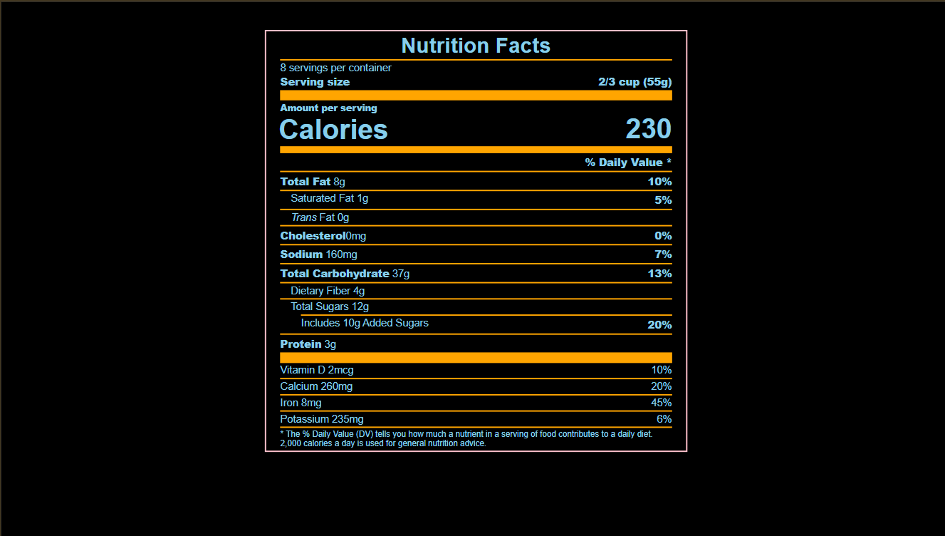 Stylized Nutrition Facts